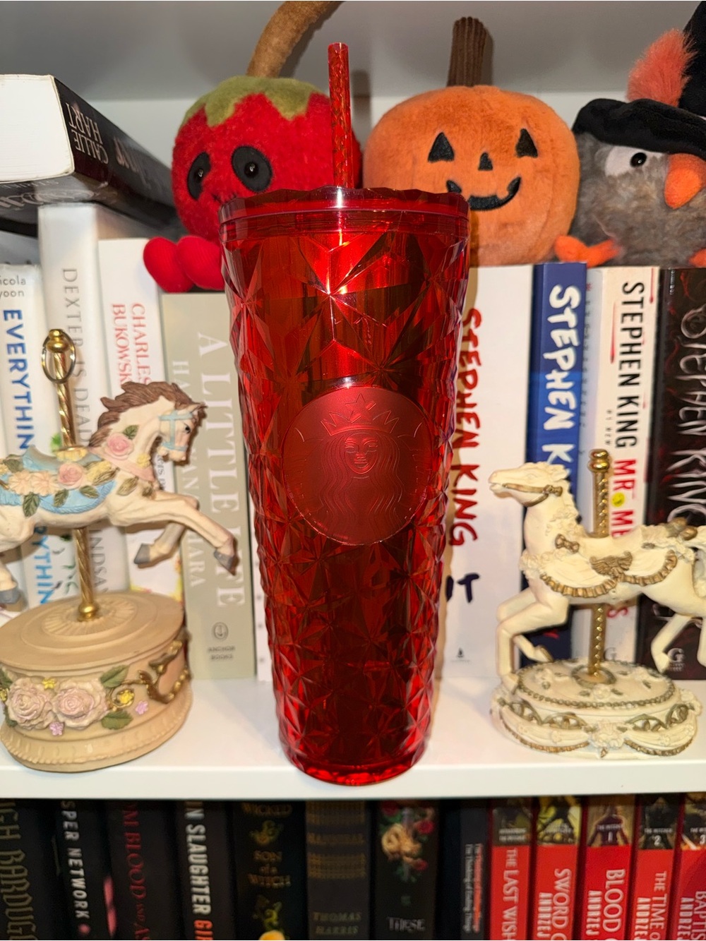 Starbucks Red Faceted Cold Cup Tumbler with Straw